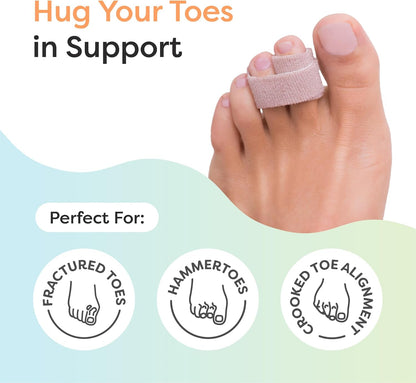 ZenToes Hammer Toe Corrector for Women & Men - Reusable Fabric Buddy Wraps for Broken Toes - Cushioned Toe Splint for Protection & Recovery & Hammertoe Straightener - 4 Count (OSFM, Firm Beige)