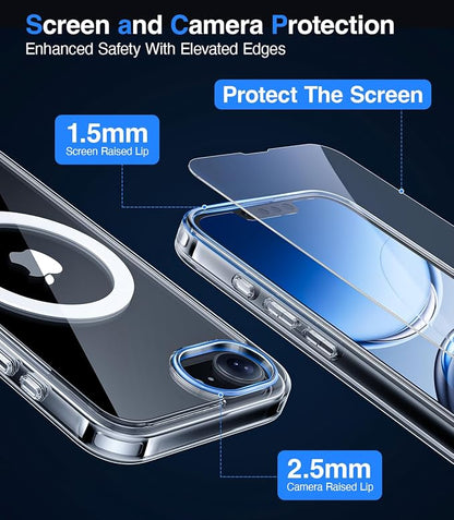 Magnetic Case for iPhone 17e & iPhone 16e (6.1 inch), [with Privacy Screen Protectors] [Anti-Yellow Tech], Compatible with MagSafe, Military-Grade Protection, for iPhone 17e/ iPhone 16e Case, Clear