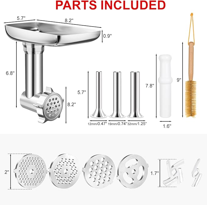 Stainless Steel Food Grinder Attachments for KitchenAid Stand Mixers and Cuisinart Stand Mixers SM-50. Meat Grinders, Sausage Stuffer, Food Processor. Durable Perfect Attachments for Kitchen aid Mixer