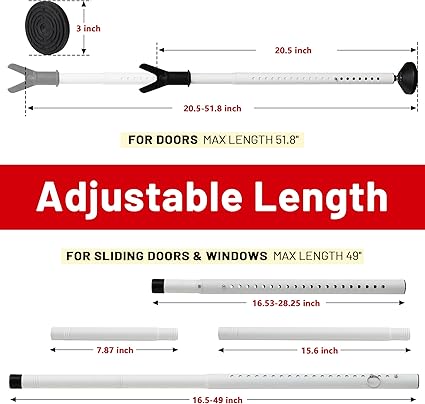 Door Stoppers Security Bar 2 Pack - Heavy Duty Door Jammer - Adjustable Sliding Door Lock Bar - Door Barricade Security Bars for Window, Front Door, Patio Door, Apartment, Home, Hotel Room