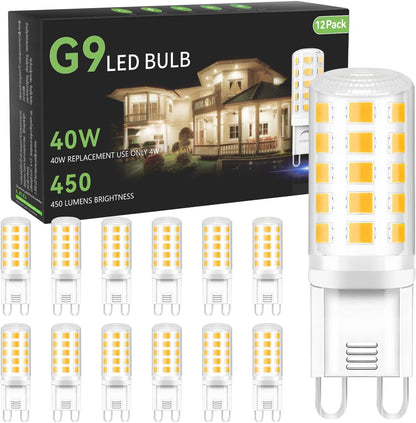 TJOY 12 Pack G9 LED Bulb 4W, 40 Watt T4 G9 Halogen Equivalent, 4000K Neutral White, G 9 T4 Bi-pin Base Small Light Bulb for Crystal Chandelier, 120V 450 Lumen Energy Saving, Non-dimmable