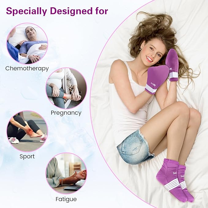 SuzziPad Cold Socks  Hand Ice Pack, Cooling Gloves for Chemotherapy, Chemo Care Package for Women and Men, SM, Purple