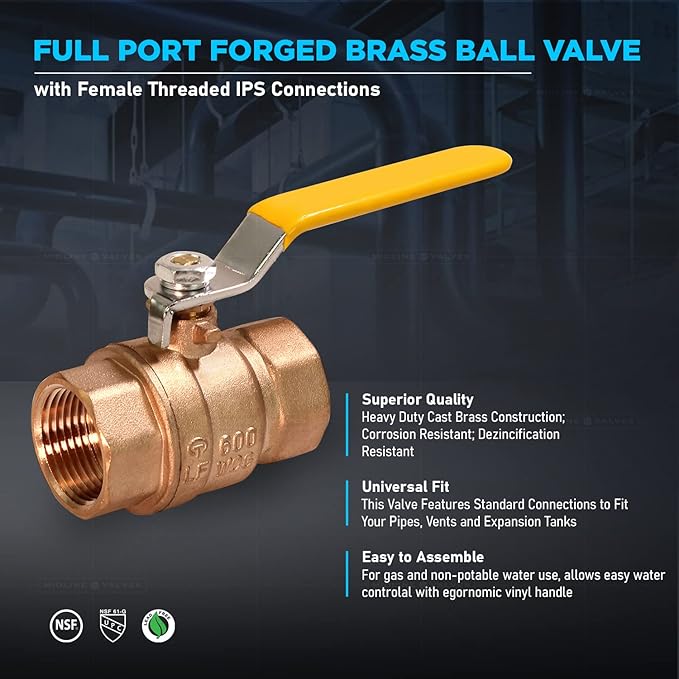 Midline Valve 822T223-NL Premium Full Port Ball Valve Brass, 1 in. FIP