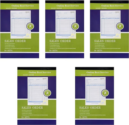 5 Pack Large Sales Order Book Receipt Invoice Duplicate Carbonless 50 Sets 5.916" X 8.716"