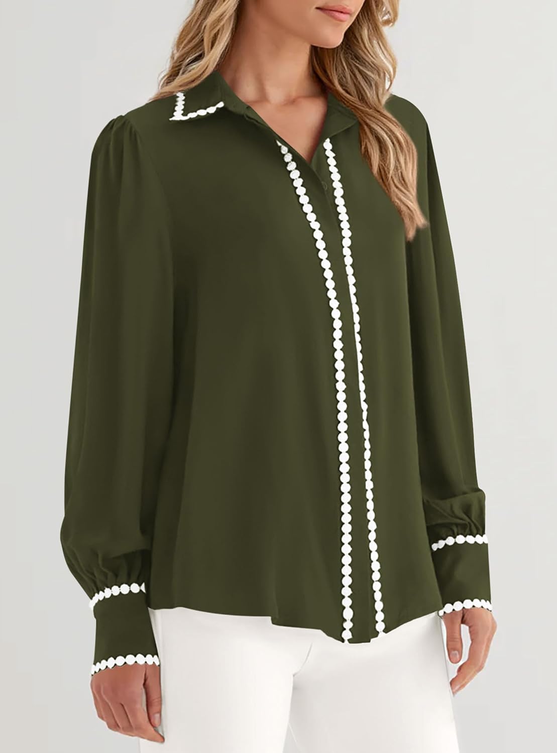 Large, Color Black, PRETTYGARDEN Womens Long Sleeve Button Down Shirts 2026 Trendy V Neck Loose Fit Fall Tops Collared Dressy Casual Blouses.
