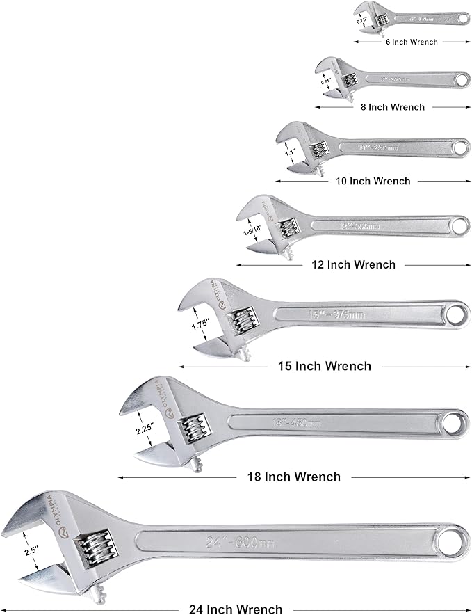 Olympia Tools 18" Adjustable Wrench, Heavy Duty Drop Forged Steel, Chrome Plated, Precision Machined Jaws, Rust Resistant