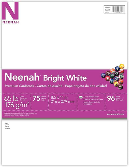 AstrobrightsNeenah Bright White Cardstock, 8.5" x 11", 65 lb176 gsm, White, 75 Sheets (90905-02) - Packaging May Vary