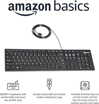 Basics Wired Keyboard, Full-Sized, QWERTY Layout, Black