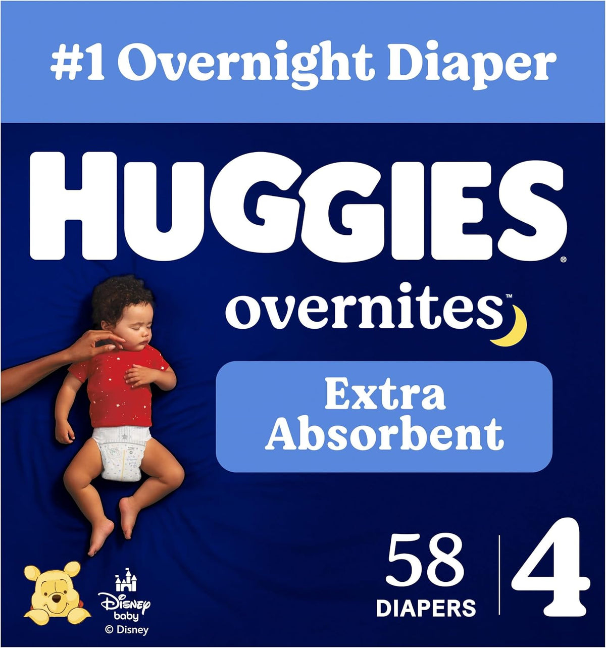 Huggies Overnites Size 4 Overnight Diapers (22-37 lbs), 58 Ct, Packaging May Vary