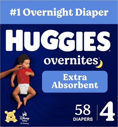 Huggies Overnites Size 4 Overnight Diapers (22-37 lbs), 58 Ct, Packaging May Vary
