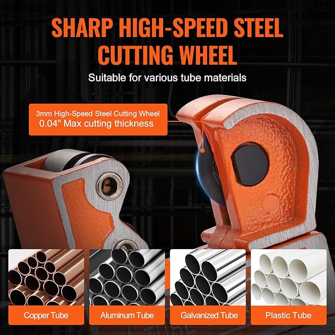 VEVOR Mini Copper Tubing Cutter, Mini Tubing Cutter for 18 to 1-18 Inch Copper Tubing, Heavy Duty Portable Tube Cutter with High-Speed SKD Blade for Aluminum, Plastic, Galvanized Pipes