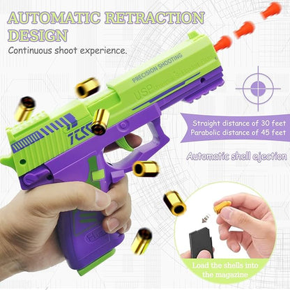 Automatic Shell Ejection Toy Gun with Soft Bullet- Automatic Reloading Rebound Toy Gun Pistols for Shooting Game Educational Toys Gifts for Kids Boys Girls (USP-Green)