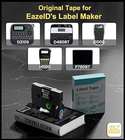 TZe-335 Label Tape Replacement for Brother P Touch Label Tape TZe TZ Tape 12mm 0.47 Laminated Black Label Maker Tape TZe335 for Brother PT-D210 PT-D220 PT-H110 Labeler, White on Black 4-Pack