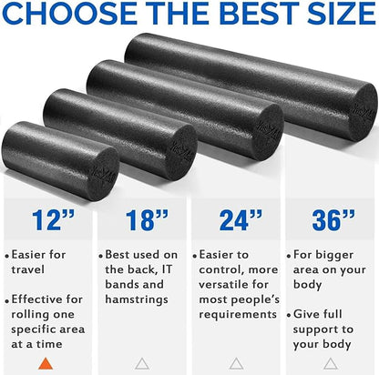 Yes4All Low Density Round PE 1218 2436 inch Foam Rollers for Muscle Massage, Yoga Core Exercise  Physical Therapy