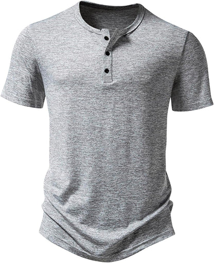 Mens Casual Slim Fit Basic Henley T-Shirt Trendy Short Sleeve Solid Basic Shirts Gym Athlete Workout Summer Tees Top