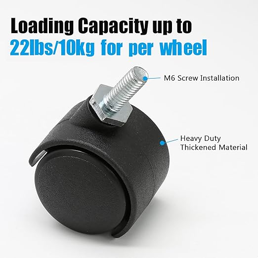 4pcs 1 Inch Swivel Caster Wheels, M6 Threaded Stem Caster Wheels, Heavy Duty Casters, Black Nylon Wheel Replacement for Furniture, Table, Cabinet, Shelf