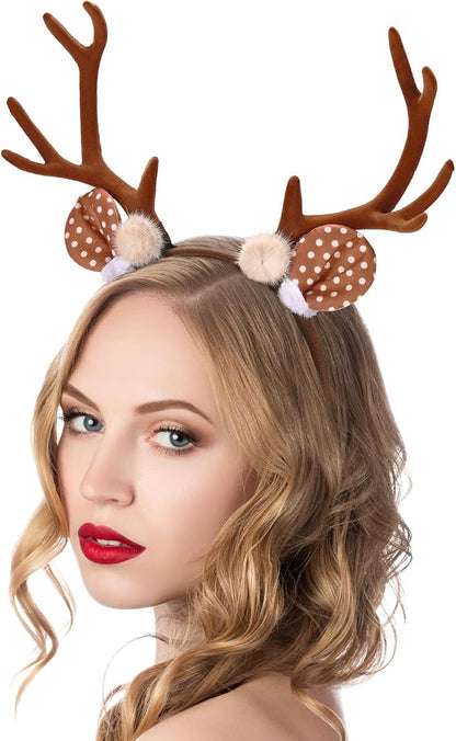 Topcosplay Unisex Christmas Reindeer Antler Headband Deer Antlers Headband for Xmas Party Costume Accessory