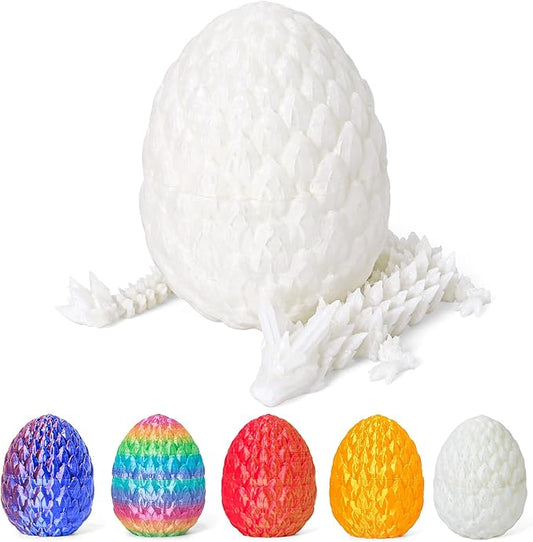 Dragon Eggs with Dragon Inside 3D Printed, Mystery Dragon Egg Articulated Crystal Fidget Toy for Kids Adults Women Men Funny Gift Desk Decor(White)