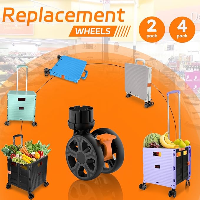 Foldable Utility Cart Collapsible Portable Crate Rolling Carts with Wheels Tote Basket with Magnetic Lid Telescopic Cover Wear-Resistant 360Rotate Wheel Noiseless for Shopping Storage Office Use
