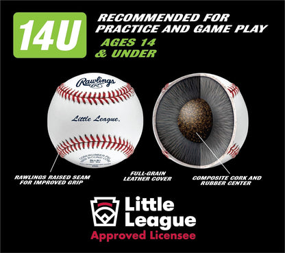 Rawlings | Little League Baseballs | Competition Grade | RLLB1 | Youth/14U | Multiple Count Options (Pack of 2)