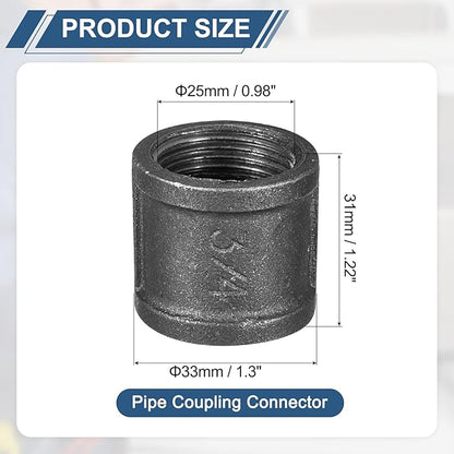 uxcell 1"(25mm) Pipe Fitting Coupling, Cast Malleable Iron Threaded Pipe Coupling Connector for Vintage Shelf Bracket DIY Furniture Plumbing Pipe, 1Pcs