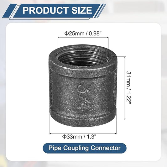 uxcell 1"(25mm) Pipe Fitting Coupling, Cast Malleable Iron Threaded Pipe Coupling Connector for Vintage Shelf Bracket DIY Furniture Plumbing Pipe, 1Pcs