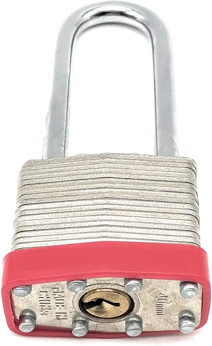 40mm Keyed Alike Laminated Steel Long Shackle Padlock, 1 3/4" Wide x 2 3/4" Shackle Size (4 Pack)