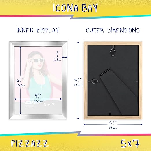 Icona Bay 5x7 Picture Frame, Silver Solid Wood Scandinavian Style Frame for Photo, Pizzazz Collection