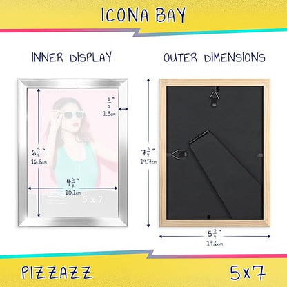 Icona Bay 5x7 Picture Frame, Silver Solid Wood Scandinavian Style Frame for Photo, Pizzazz Collection