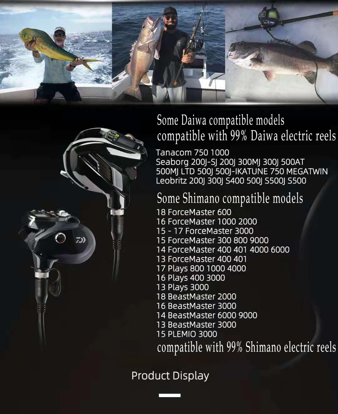 Electric Reel Cable. 4.9FT Rust-Proof Material. Compatible with Shimano&Daiwa Tanacom Seaborg Electric Reel