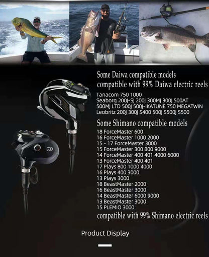 Electric Reel Cable. 4.9FT Rust-Proof Material. Compatible with Shimano&Daiwa Tanacom Seaborg Electric Reel