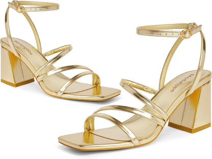 Modatope Women's Square Open Toe Chunky Block Heel Ankle Strap Sandals