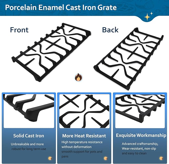 WB31X27151 WB31X24736 Stove Grate Replacement for GE Grate Cooktop Grids Gas Cooktop Grids GE Side Surface Oven Grids GE Cast Iron Stove Top Cooking Grids Parts Replacement 1 pc.