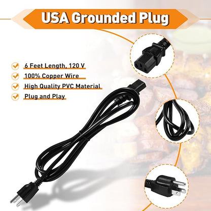KIT0257 Power Cord Replacement Part Compatible with Traeger Ironwood 650 & 885, Pro Series 575 & 780, Timberline 1300 & 850 (Gen 2 only) Wood Pellet Grill Smokers, 6 Feet