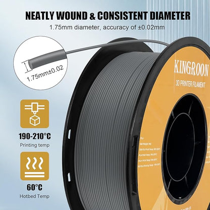 Kingroon High Speed PLA 3D Printer Filament 1.75mm, 3D Printer Rapid Filament for 30-600mm/s Hyper Printing Filament, Dimensional Accuracy +/- 0.03 mm, 1kg Plastic Spool(2.2lbs) (Gray)