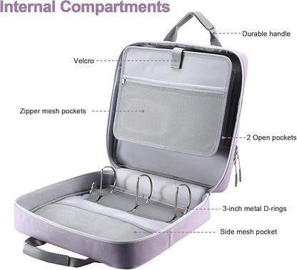 4 Inch 3 Ring Zipper Binder D-Ring, Binder with Strap 800 Sheet Capacity  Multi-Pockets School and Office Binder Organizer, Compatible with 13-Inch MacBook(Patent Design Purple)