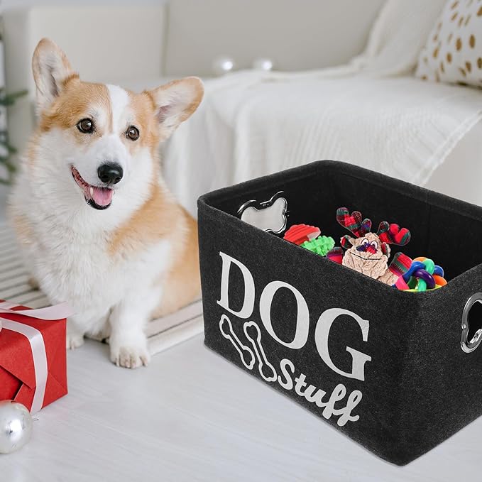 Alipis 1Pc Dog Toy Storage Basket - Durable Felt Organizer Box for Pet Toys, Living Room, Dark Grey
