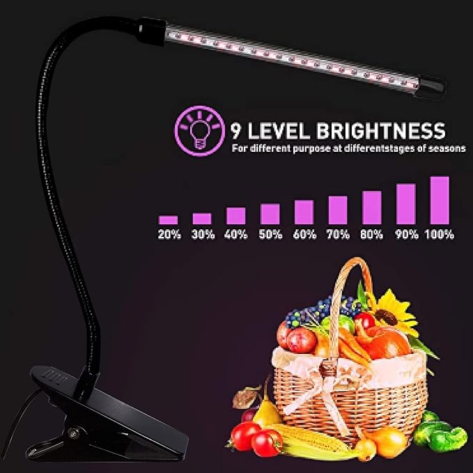 LED Grow Lights for Indoor Plants 20 LED, Plant Growing Lights Full Spectrum Auto ON Off with 3912H Timer, 9 Dimmable Lightness Clip-On Desk Grow Lamp Bulb