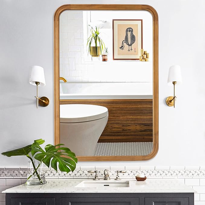 WallBeyond Wood Framed Mirrors for Bathroom, 24x36 Inch Wooden Frame Wall Mirror Farmhouse Wall Mounted Rectangle Mirror for Vanity (HorizontalVertical)