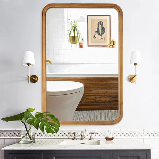WallBeyond Wood Framed Mirrors for Bathroom, 24x36 Inch Wooden Frame Wall Mirror Farmhouse Wall Mounted Rectangle Mirror for Vanity (HorizontalVertical)