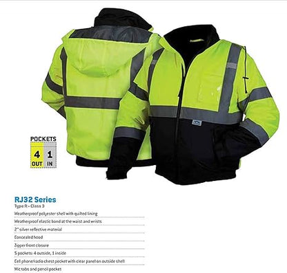 Pyramex RJ31 Series Waterproof Class 3 Fleece Bomber Safety Jacket, Lime, Large