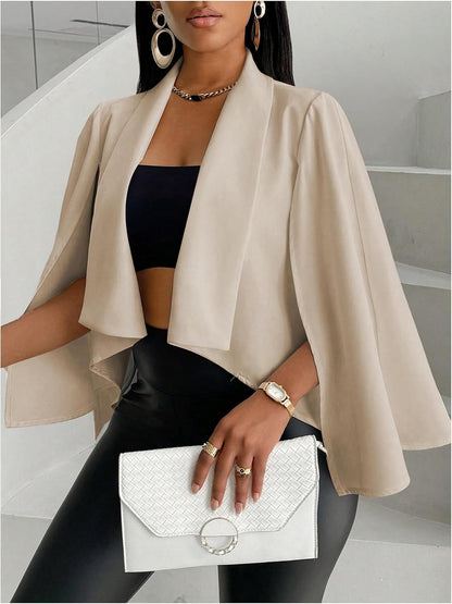 OYOANGLE Women's Cape Long Sleeve Cropped Blazer Jacket Open Front Solid Elegant Trendy Cardigan Coats.