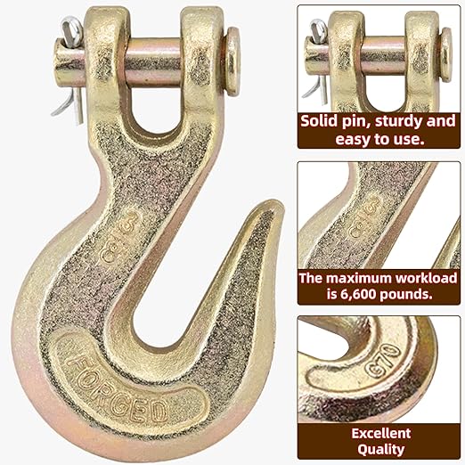 3/8" Chain Hook Clevis Grab Hook, Grade 70 Forged Steel Alloy Clevis Hooks, Heavy Duty Chain Hook for Trailer Truck Transport - 7500 LBS Capacity (1 Pack)