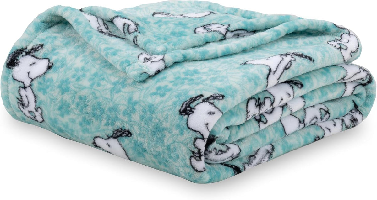Berkshire Blanket Peanuts® VelvetLoft® Cute Character Snoopy Plush Throw Blanket,Snoopy Springtime Floral Dance Large Blue,Throw 55 in x 70 in (Official Peanuts® Product)