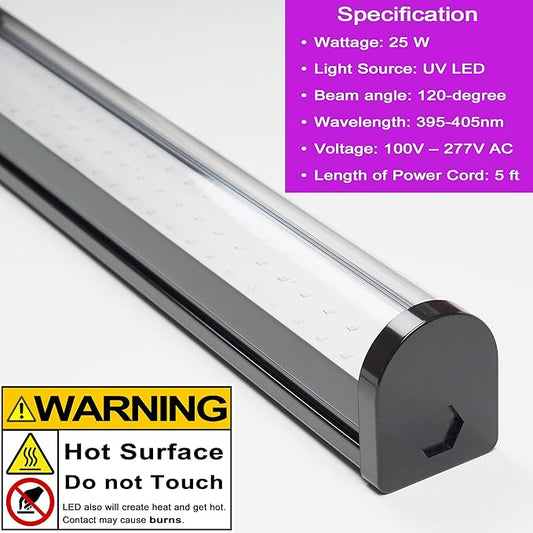 UV Black Light Bar, 25W Upgraded LED Blacklight Tube,395-405nm, Light Up 15x15ft Area, PlugSwitch5ft Power Cord, Black Lights for Glow Party, Posters, Room, Bedroom Decor, Halloween, Birthday