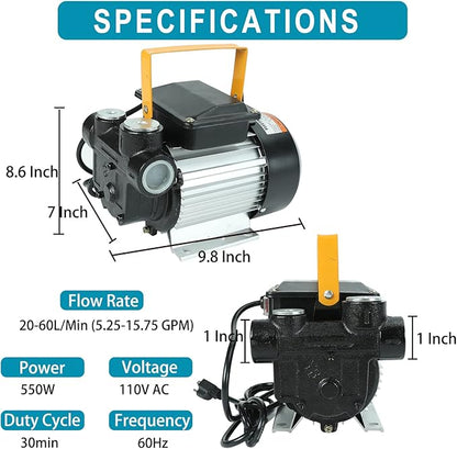 110V AC 550W Self Priming Electric Transfer Pump, 60Lmin Oil Transfer Pump Fuel Diesel Kerosene Biodiesel Pumps For Vehicles, Construction Sites, Farms