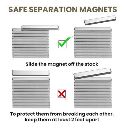 Hicarer 60 Pack Neodymium Rare Earth Bar Magnet Heavy Duty Rectangular Thin Bar Magnet Strip with Double Sided Adhesive for DIY Fridge Kitchen Office, 60 x 10 x 3 mm