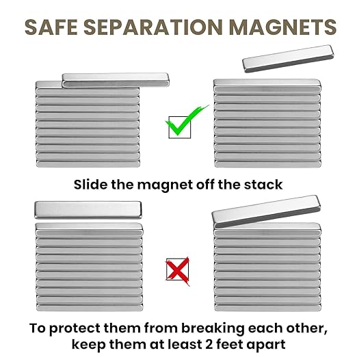 Hicarer 60 Pack Neodymium Rare Earth Bar Magnet Heavy Duty Rectangular Thin Bar Magnet Strip with Double Sided Adhesive for DIY Fridge Kitchen Office, 60 x 10 x 3 mm