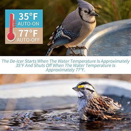 250 Watt Pond De-Icer with Thermostat, Cast Aluminum Submersible Bird Bath Heater, Heated Chicken Water, Power Cord 9.8 Ft