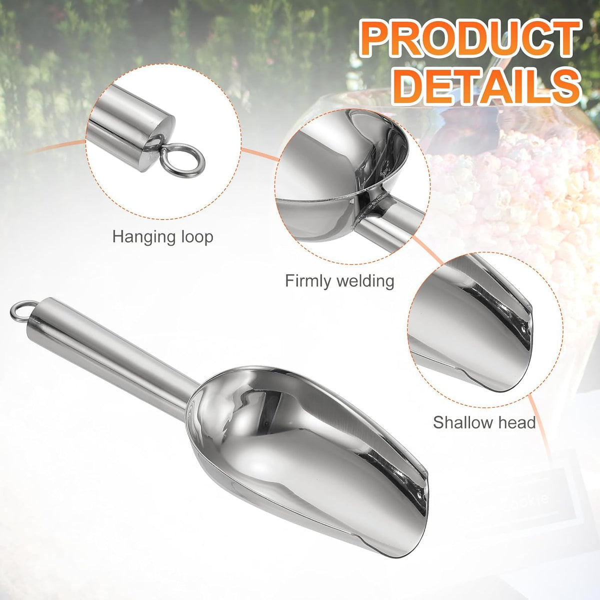 uxcell Metal Ice Scoop, 7.1" x 2.4"Stainless Steel Ice Scooper for Kitchen Party Bar Wedding, Silver